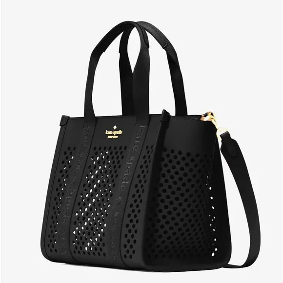 New Kate Spade Kip Perforated Leather Small Tote Black - Picture 3 of 5